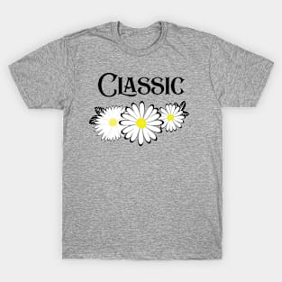 Classic Daisy Black n White Seamless Design Print Pattern T-Shirt